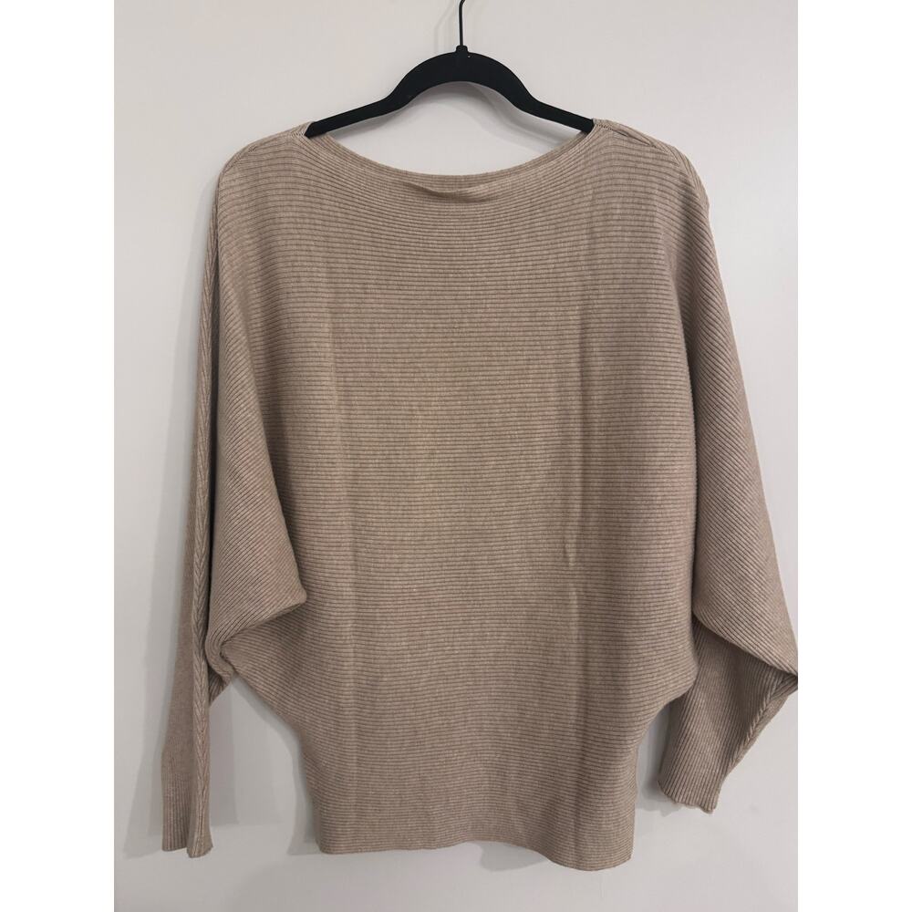 GABERLY Tan Boat Neck Batwing Dolman Ribbed Knit Oversized Sweater One Size NEW - Picture 2 of 6